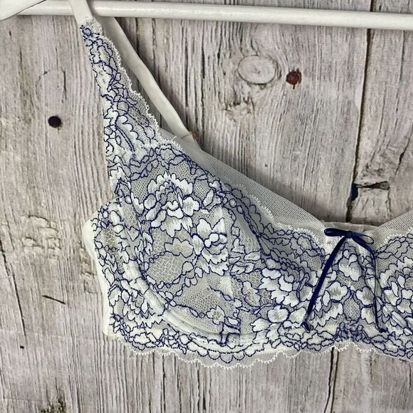 Skarlett Blue Minx Underwire Balconette Bra 36C White and Blue  174 - Picture 2 of 11